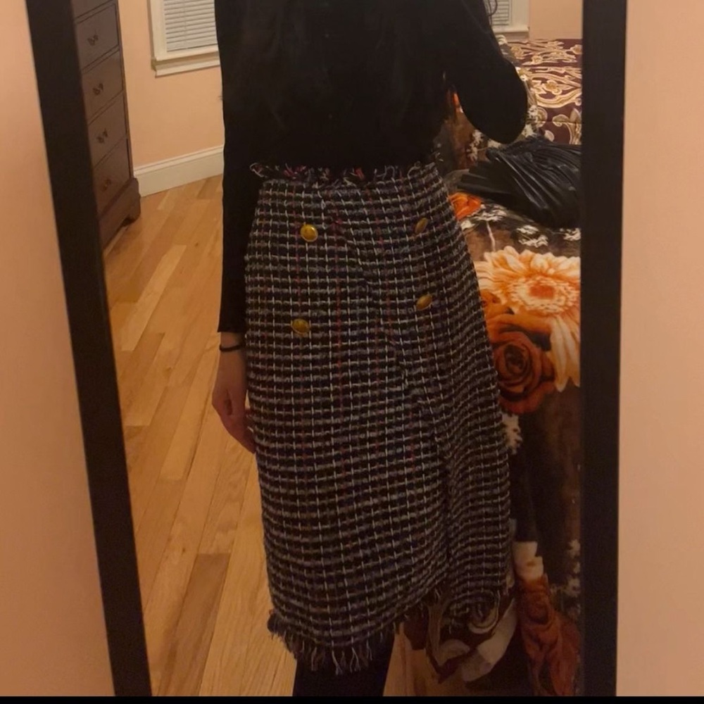 Black Tweed A-Line Button-Front Skirt